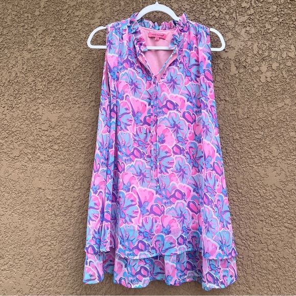 Simply Southern Floral‎ Dress Pink Blue Women’s Small Resort Casual Coastal Chic - Picture 1 of 10